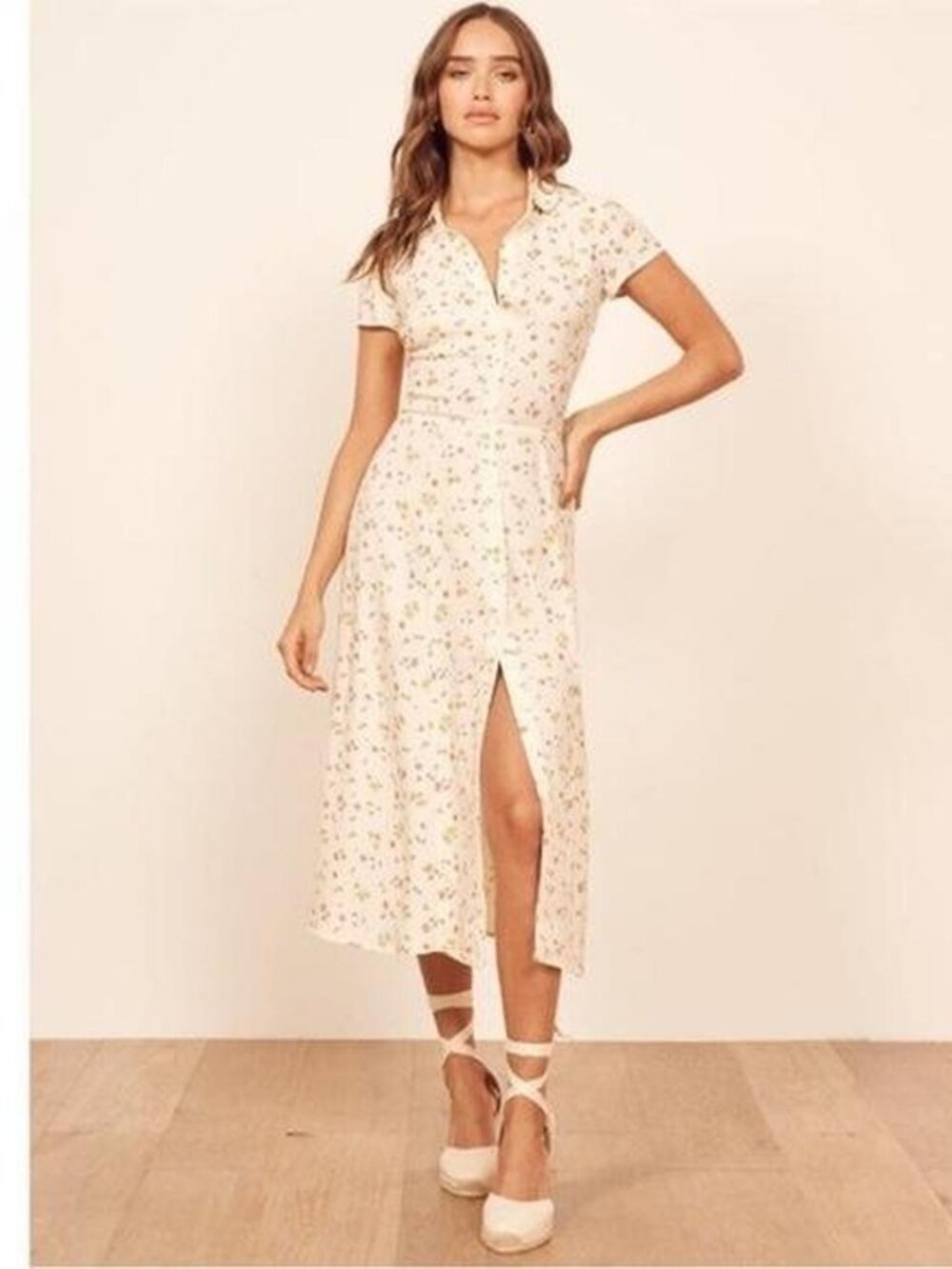 Reformation White Floral Midi Dress Small Print Size 0